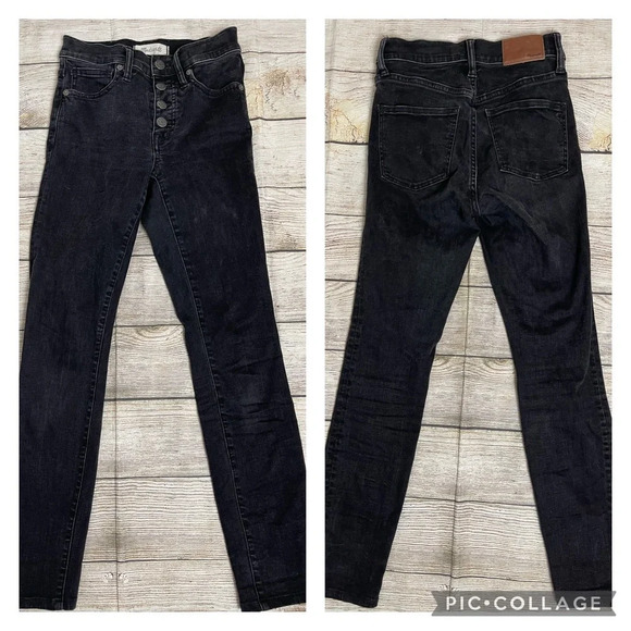 Madewell 9” Sky High Skinny Jeans Cropped Buttonfly Black Sz 24 - Picture 2 of 8